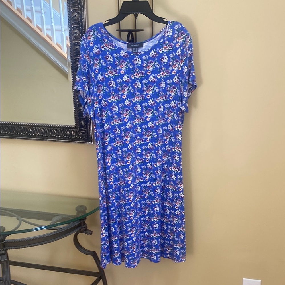 Primark Dainty Floral Blue Dress women's large or 14 with stretch